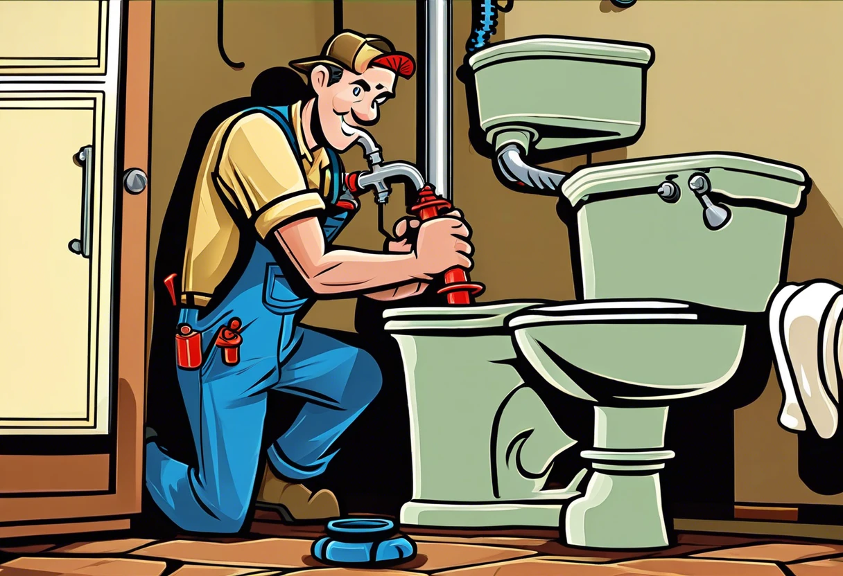 Plumber working on a toilet installation in Irvine, focusing on plumbing skills.