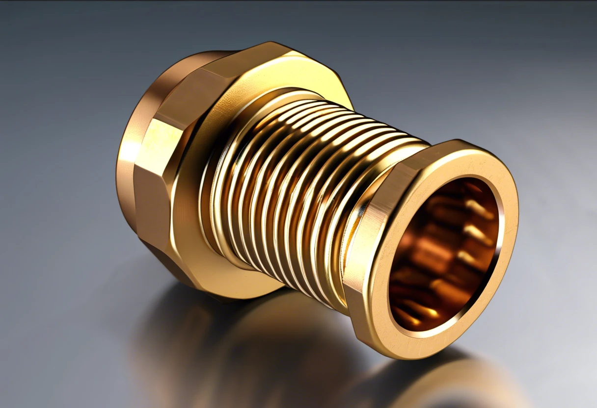 A close-up of a brass plumbing bushing used for connecting pipes.