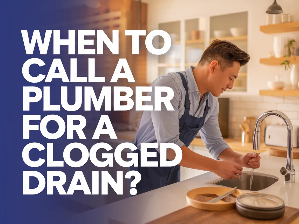 Person assessing a clogged drain, highlighting when to call a plumber for help.