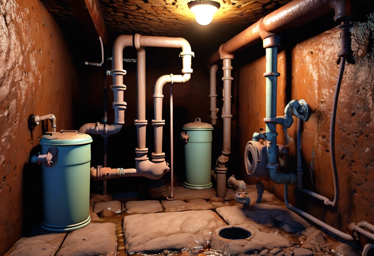 Interior view of cast iron plumbing system showcasing potential issues.