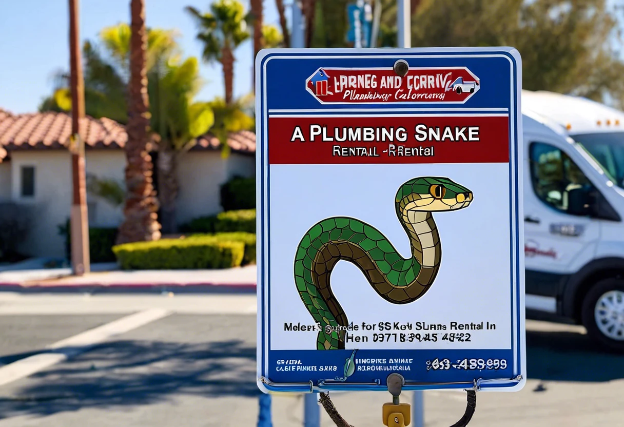 Sign indicating rental prices for a plumbing snake in Irvine, California.