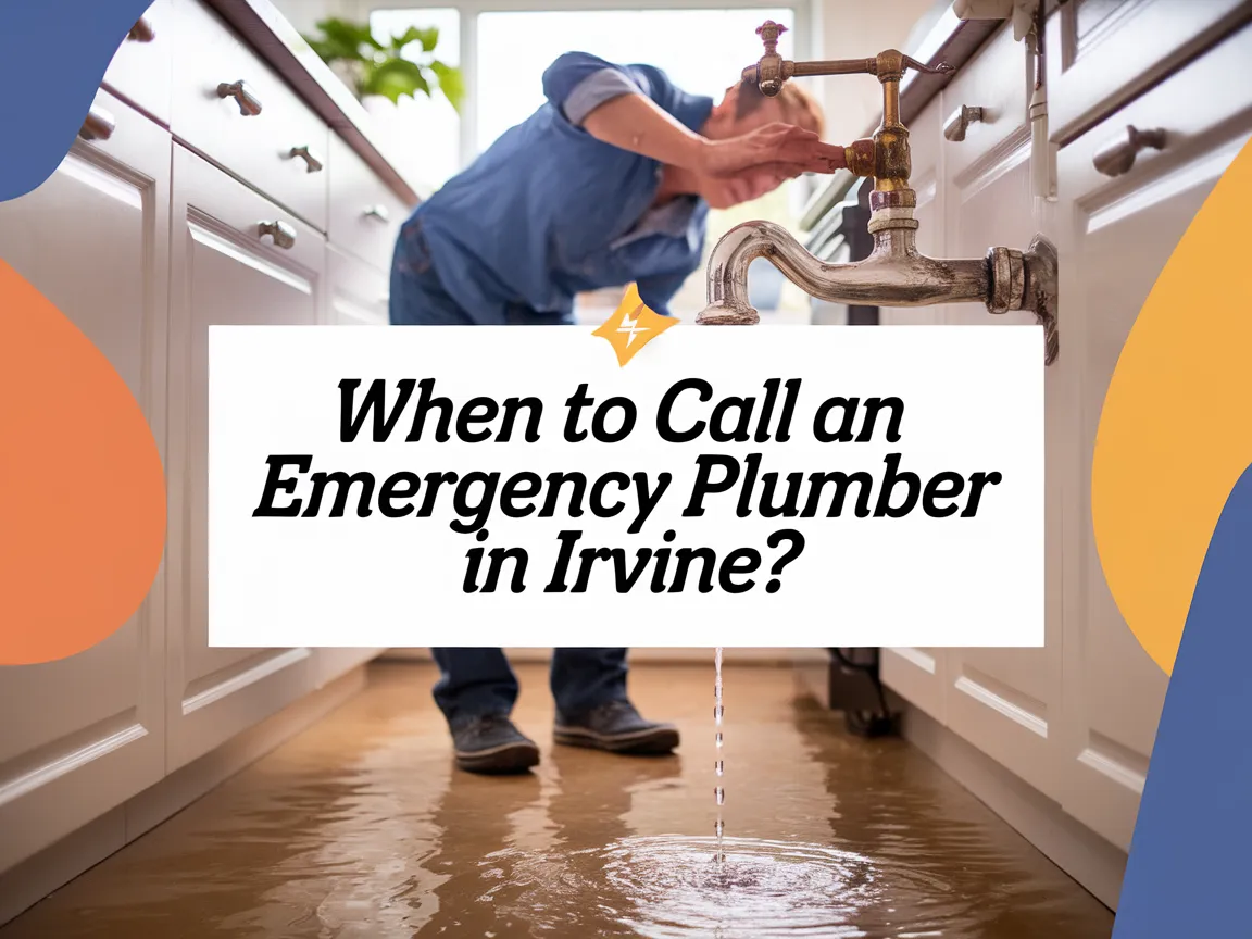 Homeowner inspecting a leak in the kitchen requiring an emergency plumber in Irvine