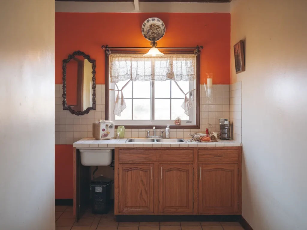 Kitchen with garbage disposal under sink, relevant to potential plumbing issues.