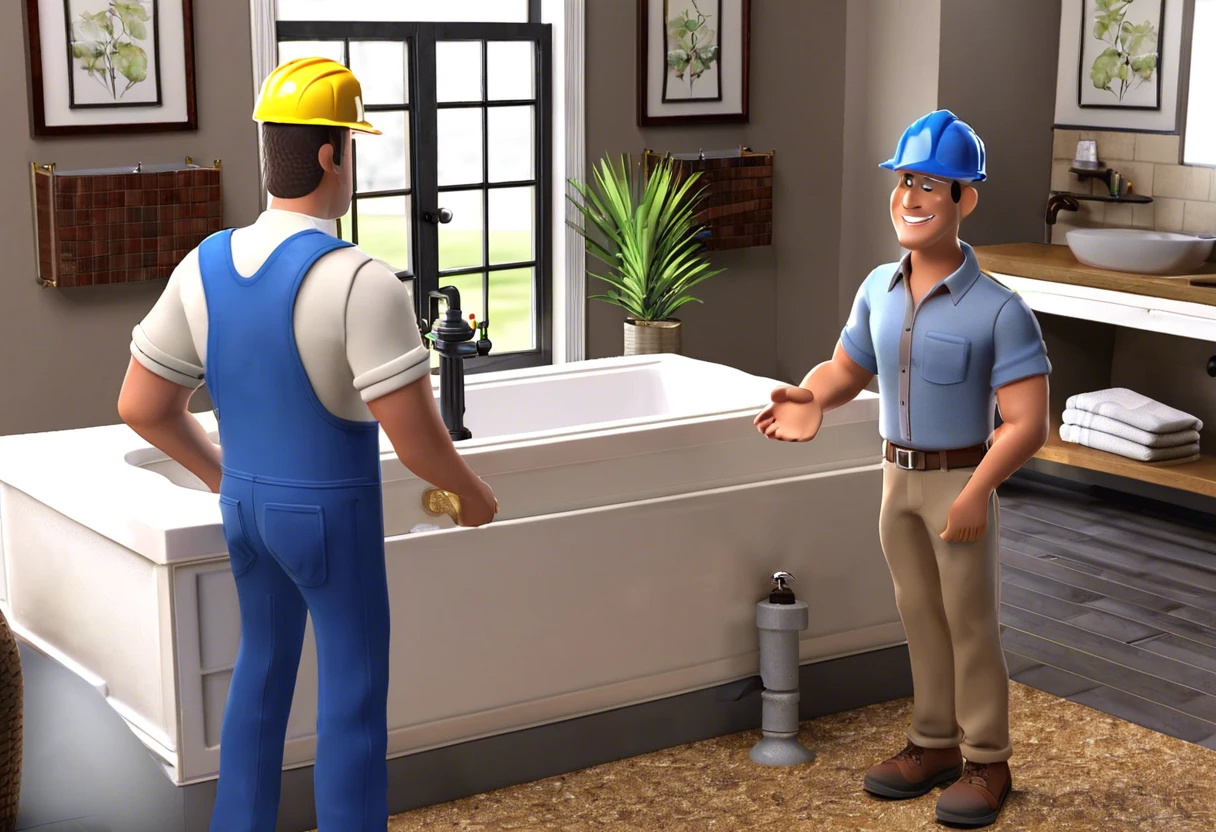 A homeowner consulting with a plumber about obtaining a plumbing permit