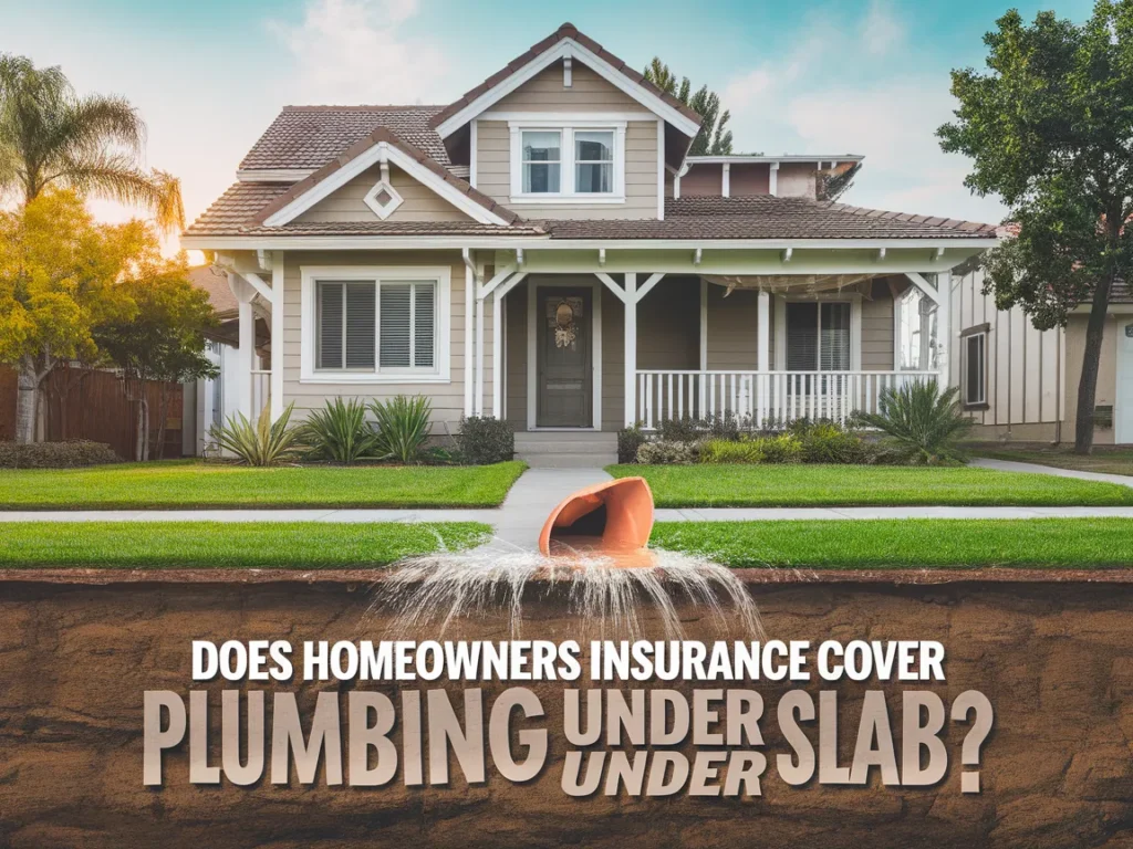 Graphic illustrating homeowners insurance coverage for plumbing leaks under slab.