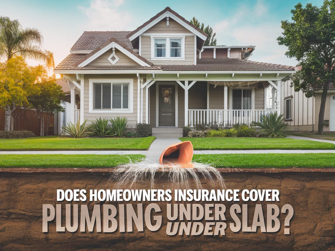 Graphic illustrating homeowners insurance coverage for plumbing leaks under slab.