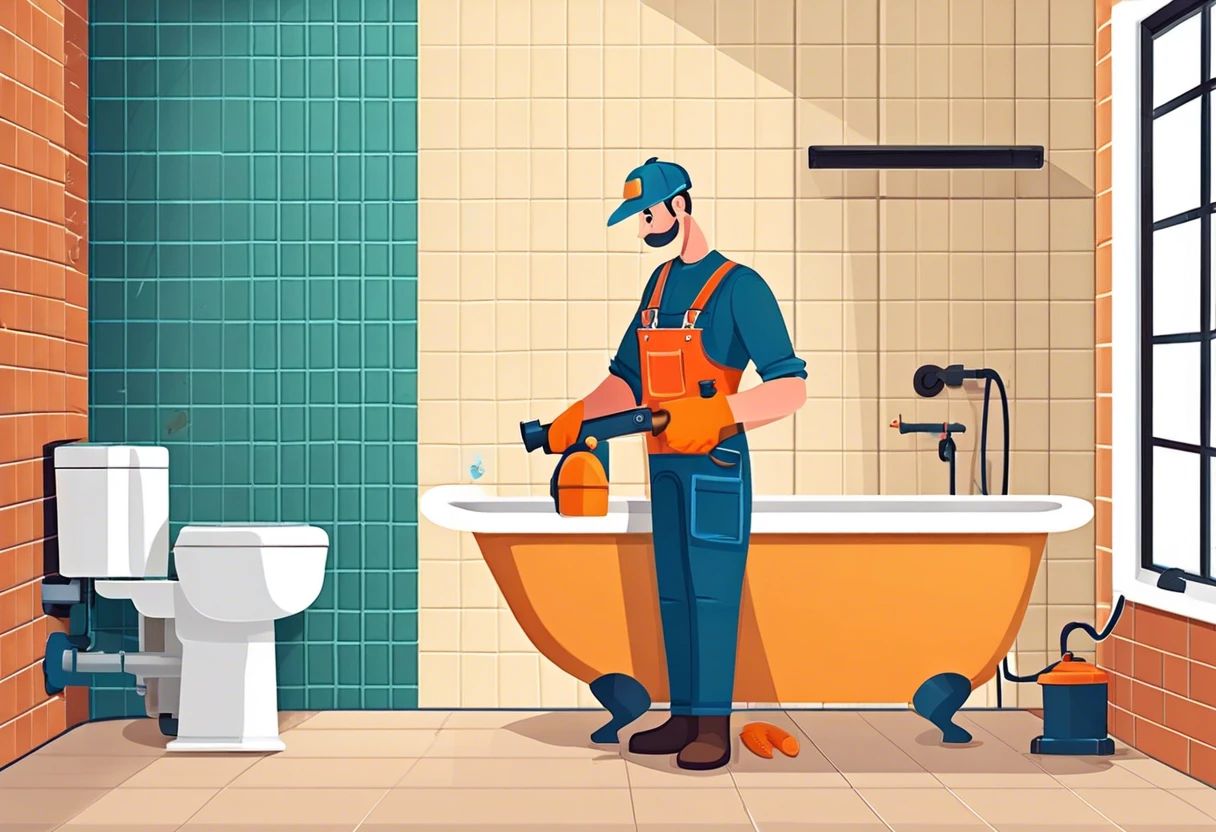 A plumber performing maintenance on a bathtub, demonstrating essential plumbing skills.