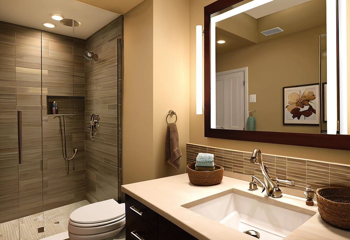 Modern bathroom interior showing plumbing fixtures that homeowners in Irvine may consider replacing.