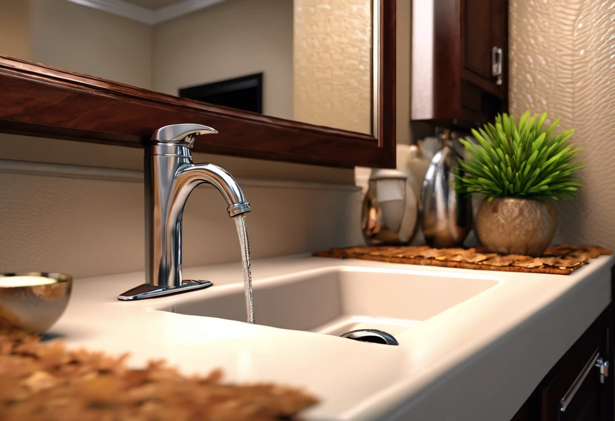 Modern kitchen faucet with water running, relating to plumbing issues in rental properties in Irvine.