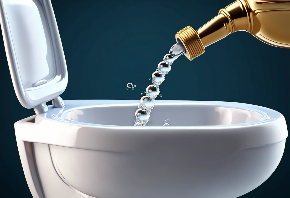 Pouring Liquid Plumber into a toilet for unclogging