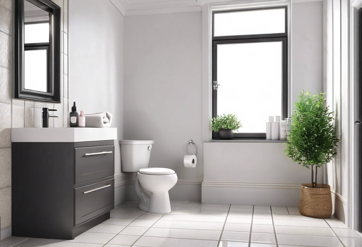 Modern bathroom interior with a toilet and sink, illustrating a safe environment for using Liquid Plumber.