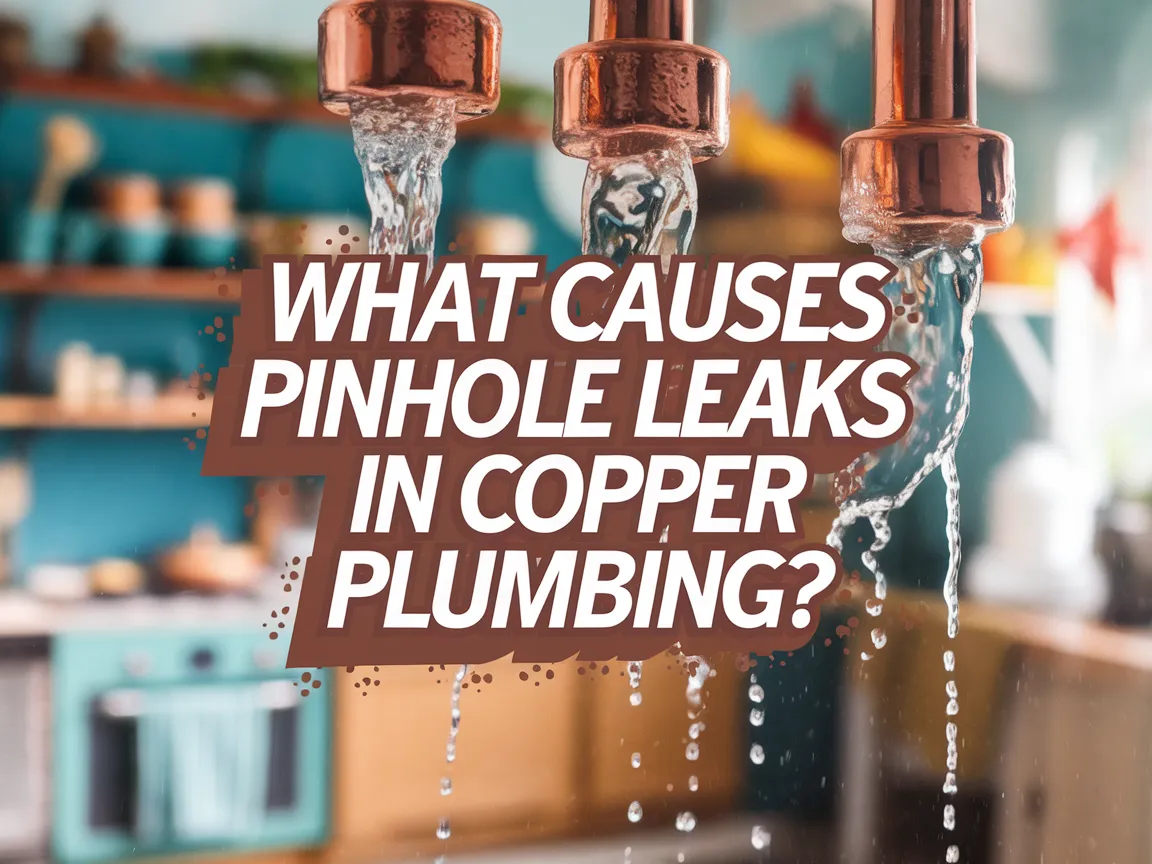 Pinhole leaks in copper plumbing with visible water leakage.