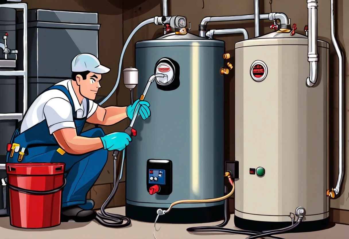 A plumber installing a water heater in Irvine, showcasing skilled plumbing services.