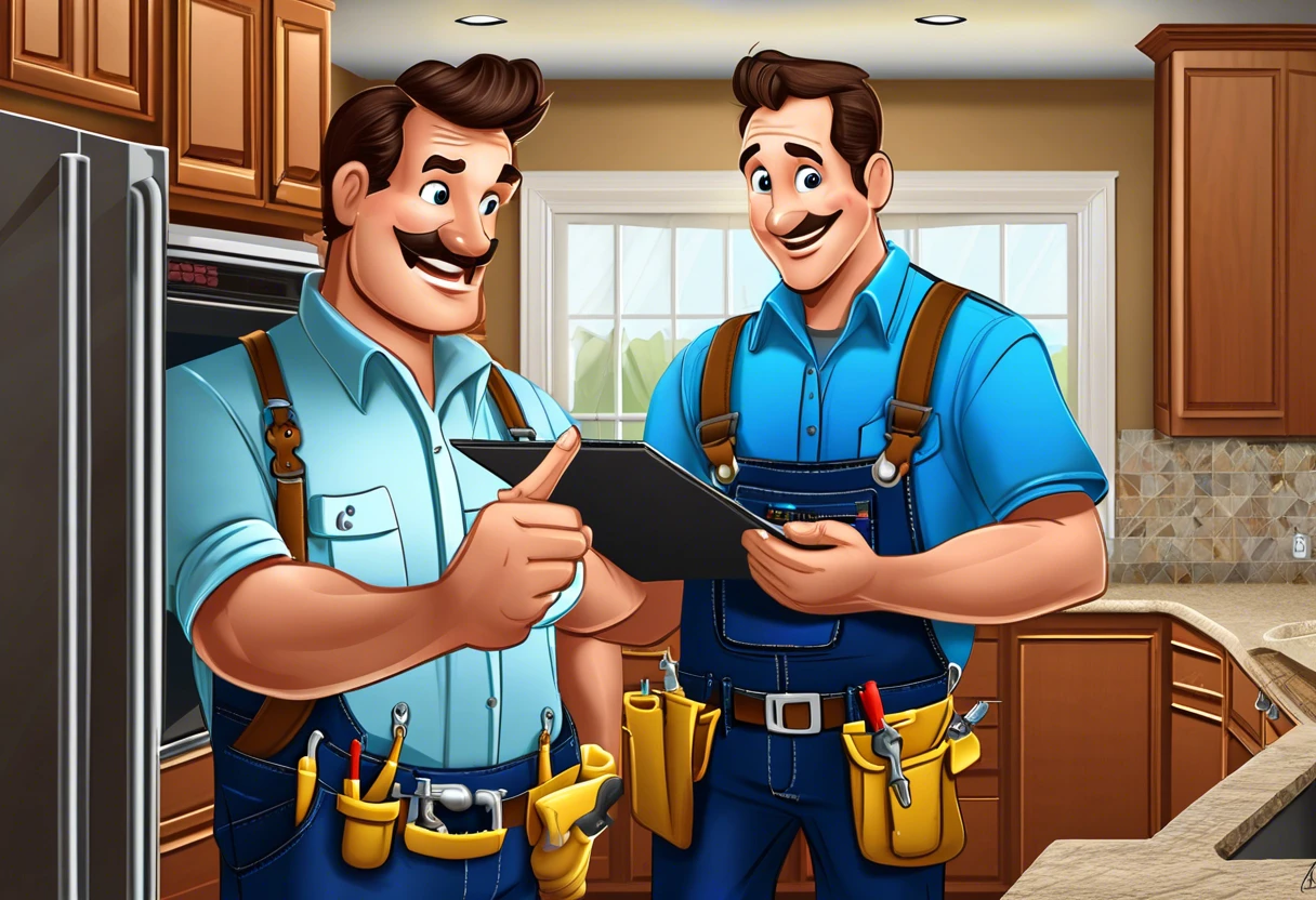 Two plumbers discussing signs of a bad plumbing deal in Irvine