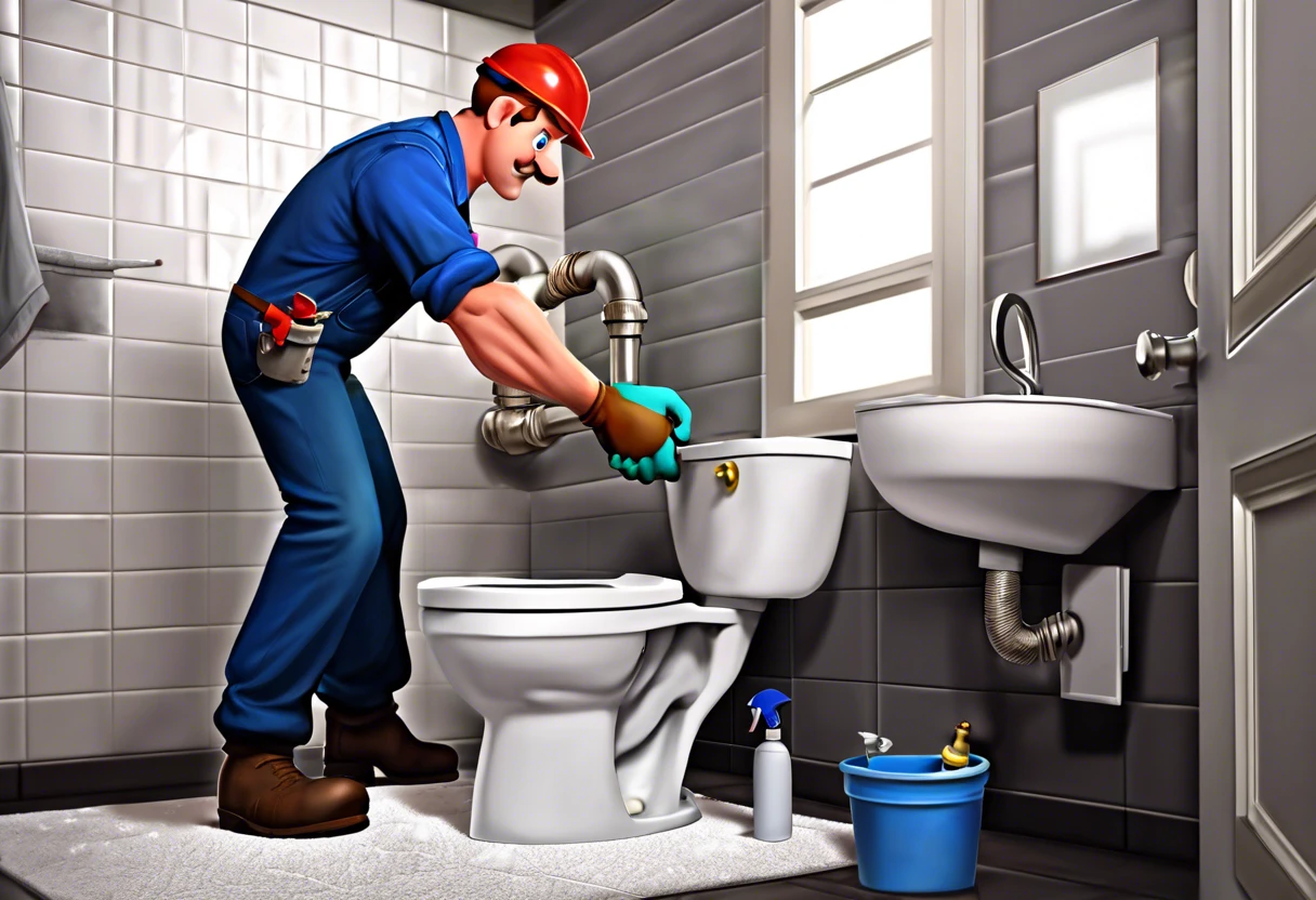 Professional plumber unclogging a toilet in Irvine using tools