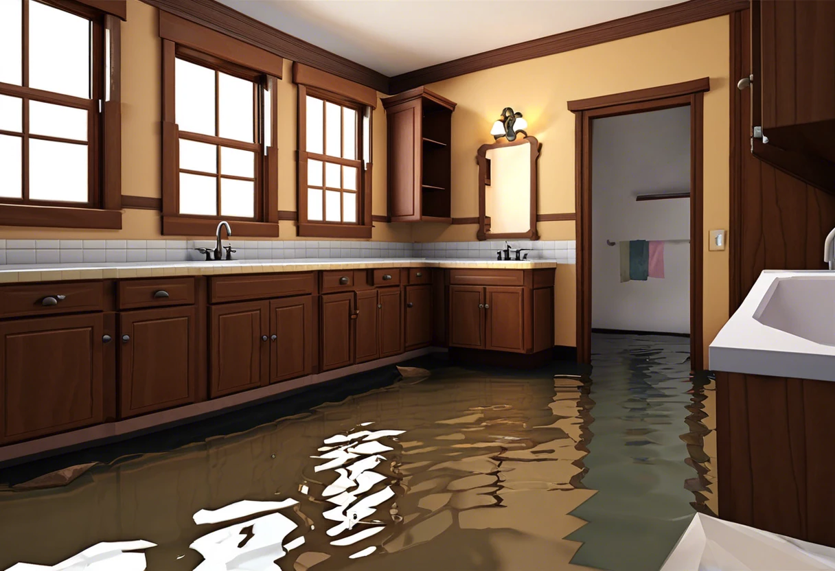 Kitchen with water damage caused by plumber in Irvine