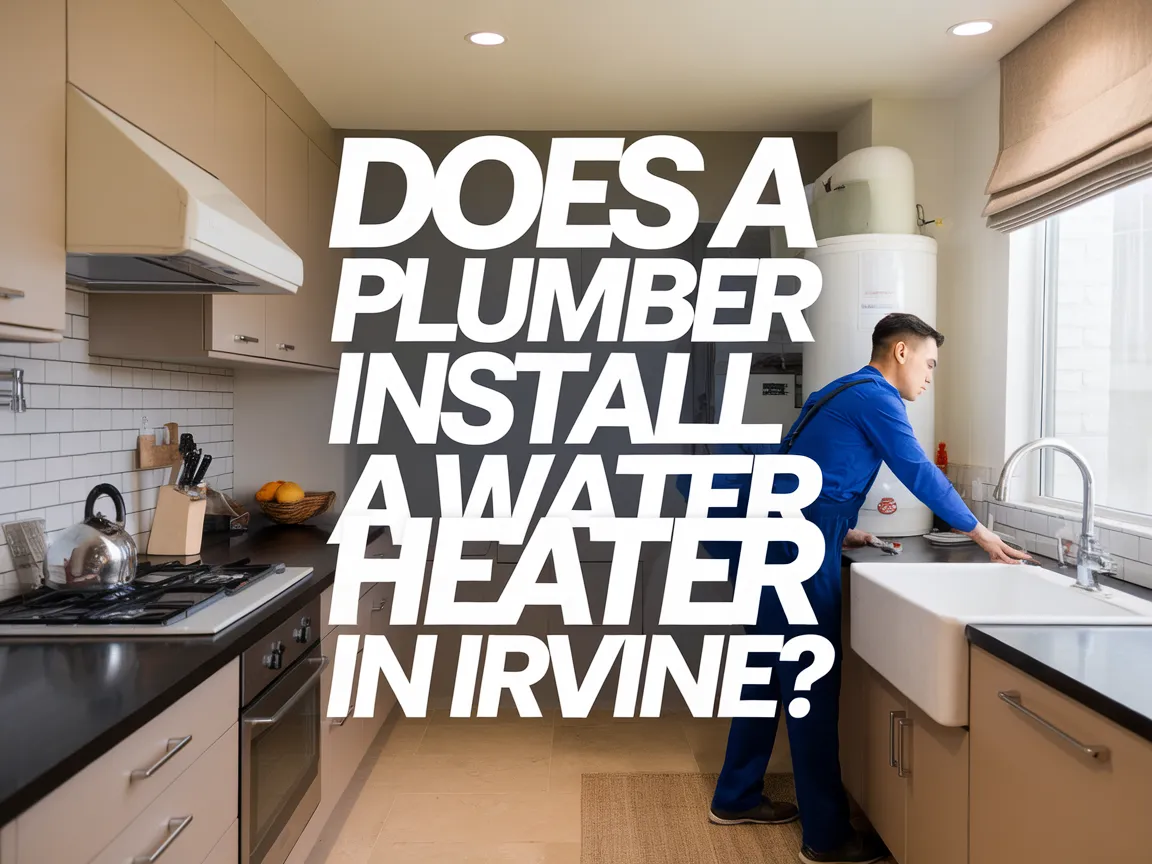 A plumber installing a water heater in a modern kitchen in Irvine