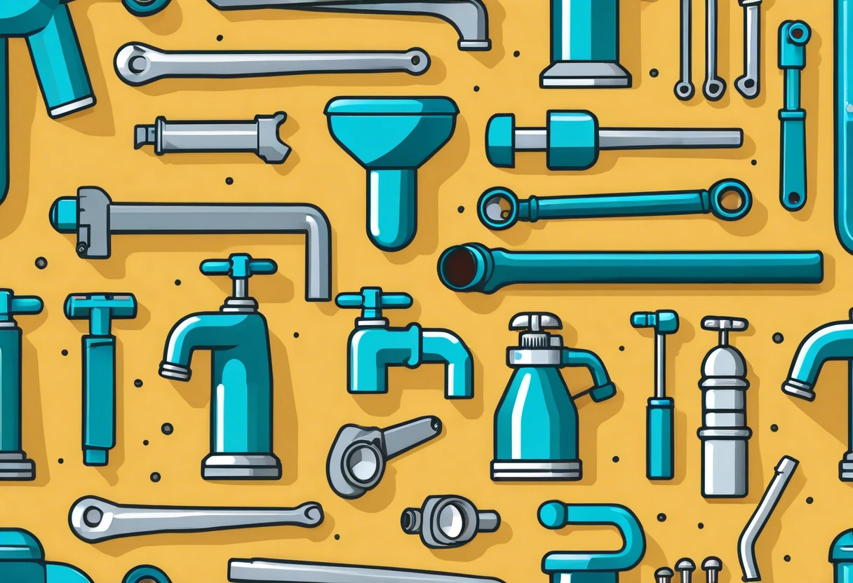 Various plumbing tools and fixtures, relevant to starting a plumbing business in Irvine.