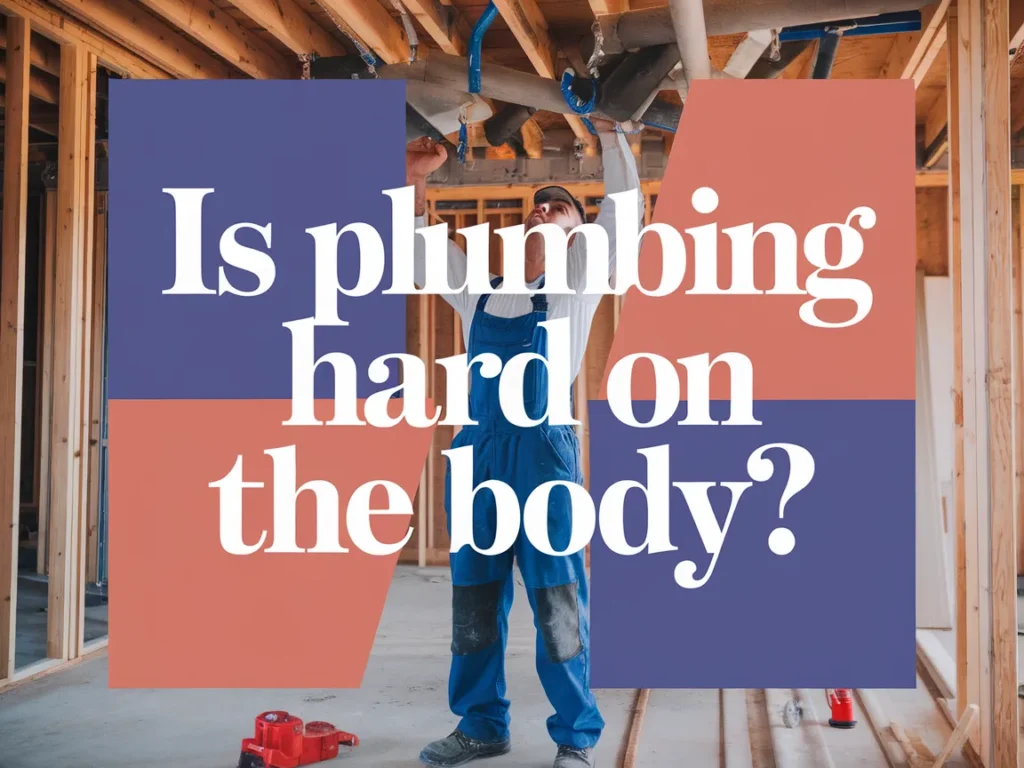 Plumber working on pipes in a construction site, illustrating the physical demands of plumbing work.