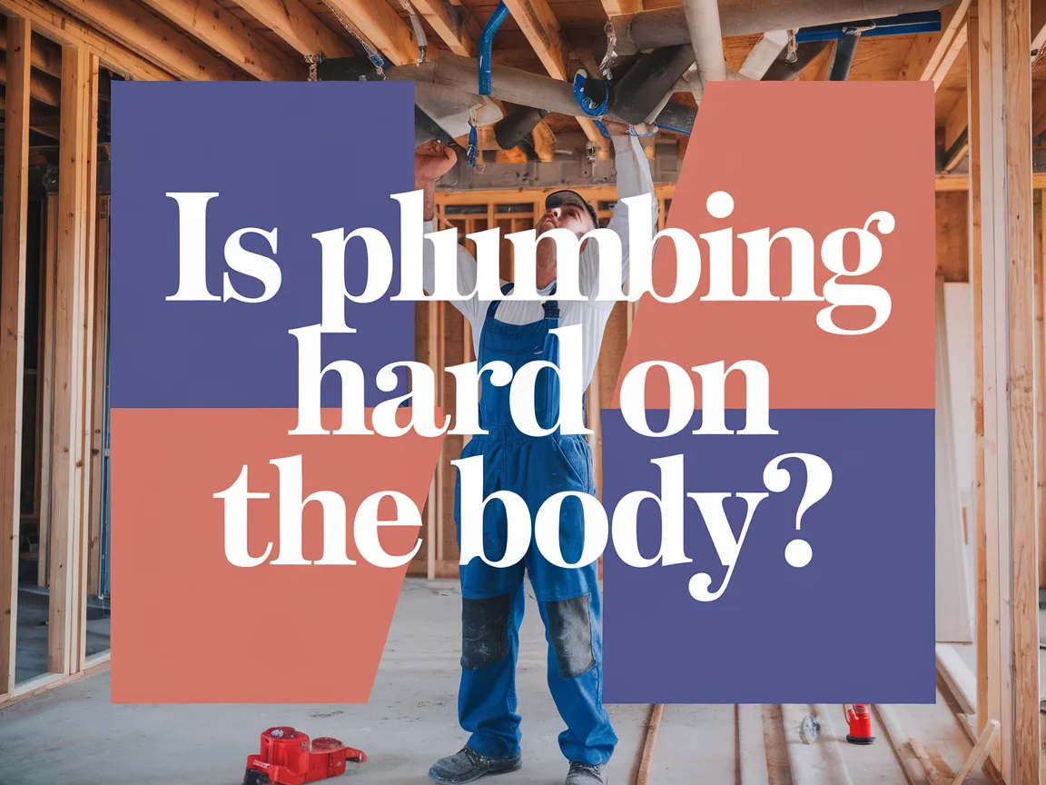 Plumber working on pipes in a construction site, illustrating the physical demands of plumbing work.