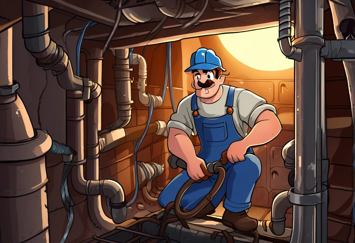 A plumber working in a tight space showcasing the physical demands of plumbing.