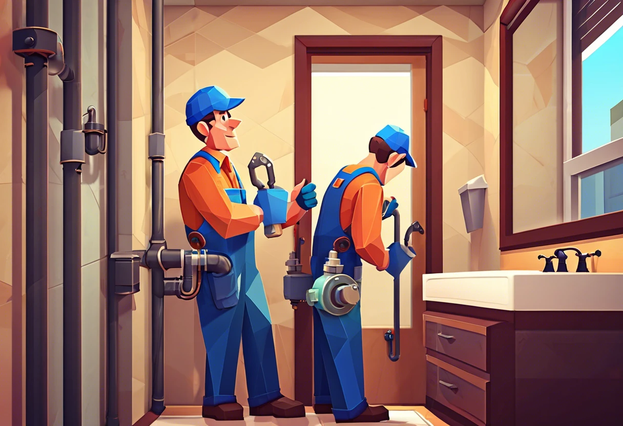 Plumbing inspectors performing inspections in a residential bathroom in Irvine