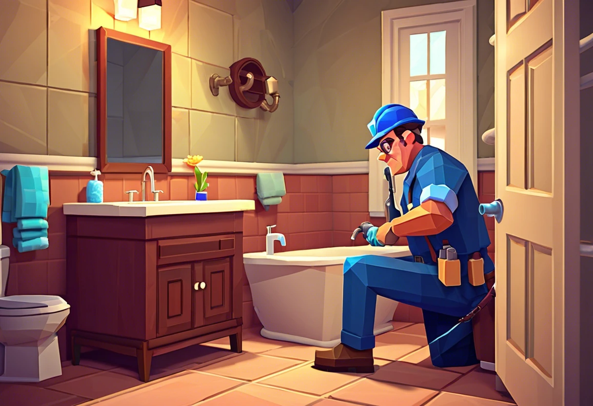 A plumbing inspector examining a bathroom in Irvine, showcasing the inspection process.