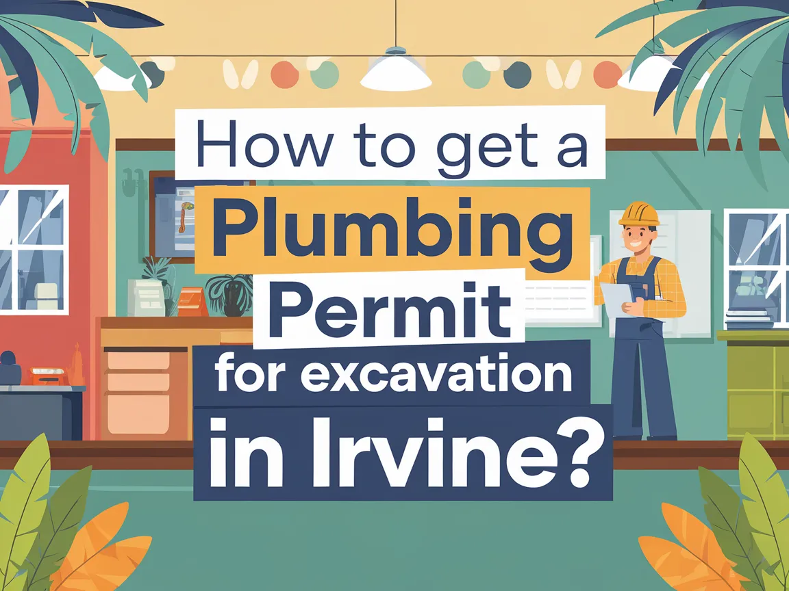 An illustration depicting the process of obtaining a plumbing permit for excavation in Irvine.