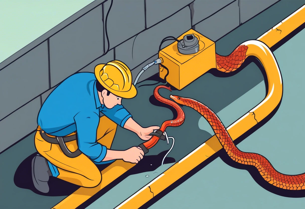 A plumber using a plumbing snake to navigate corners in pipes