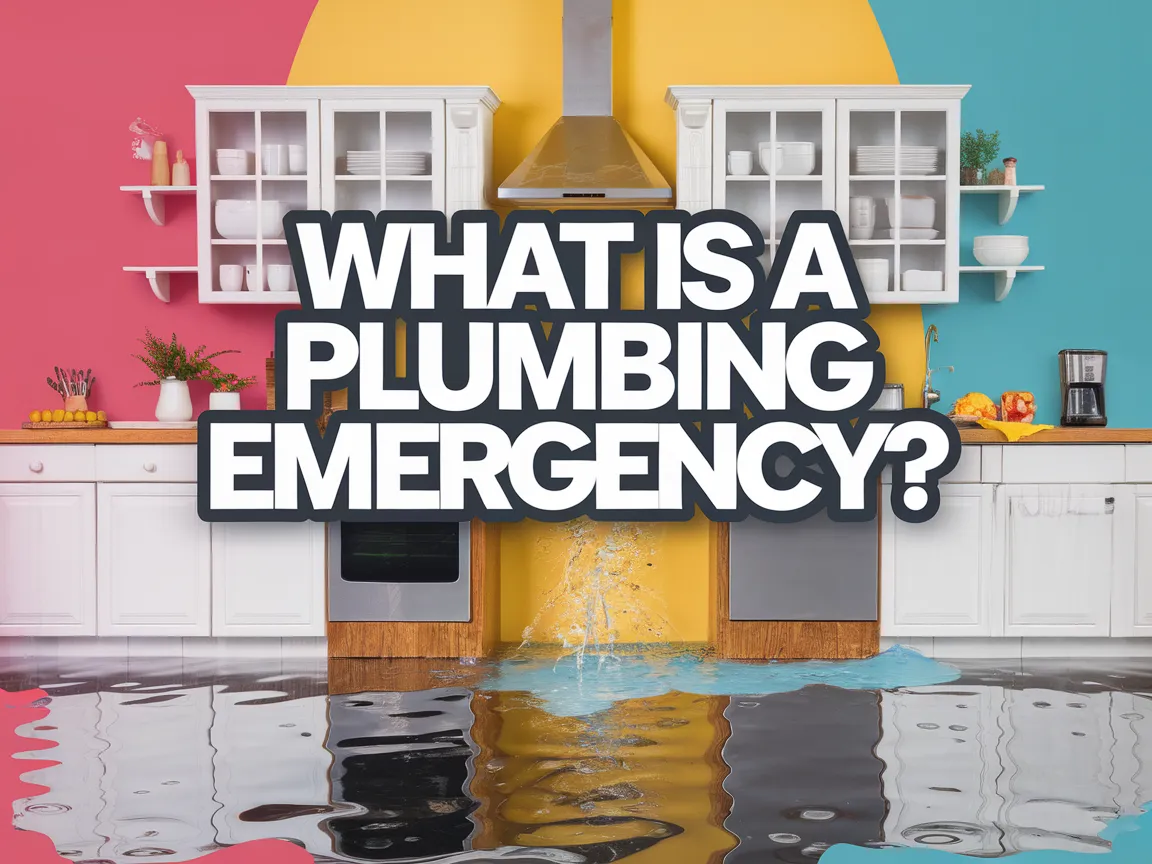 Kitchen flooding with text What Is A Plumbing Emergency highlighting the issue of plumbing emergencies.