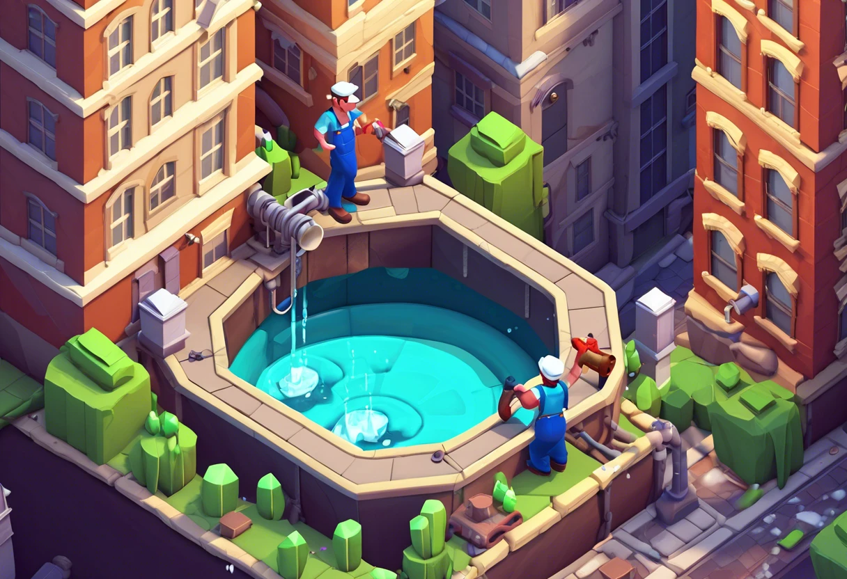 Plumbers addressing city plumbing issues with Rid-X in an urban setting