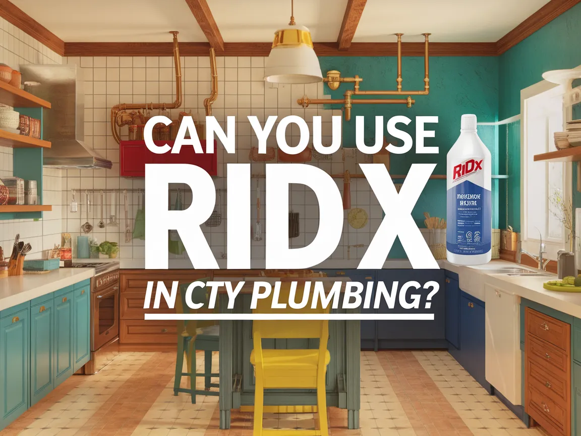 Image depicting Rid X product in a kitchen setting, addressing its use in city plumbing.