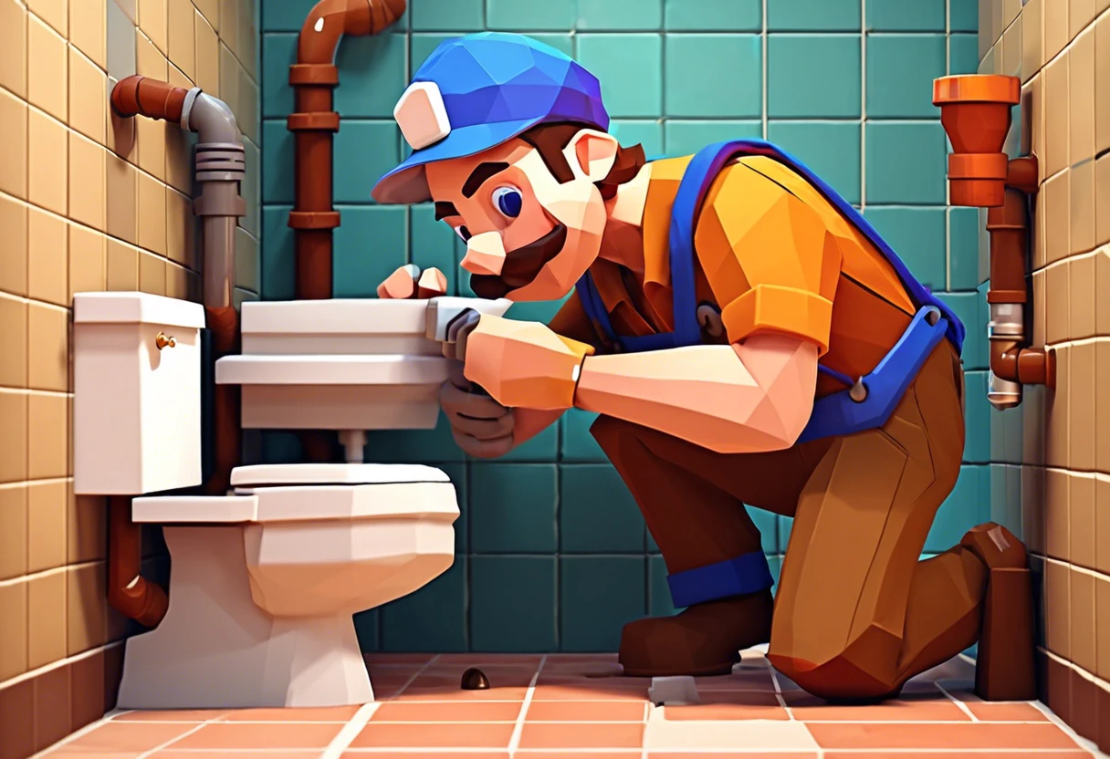 Plumber working on rough in plumbing for a toilet installation