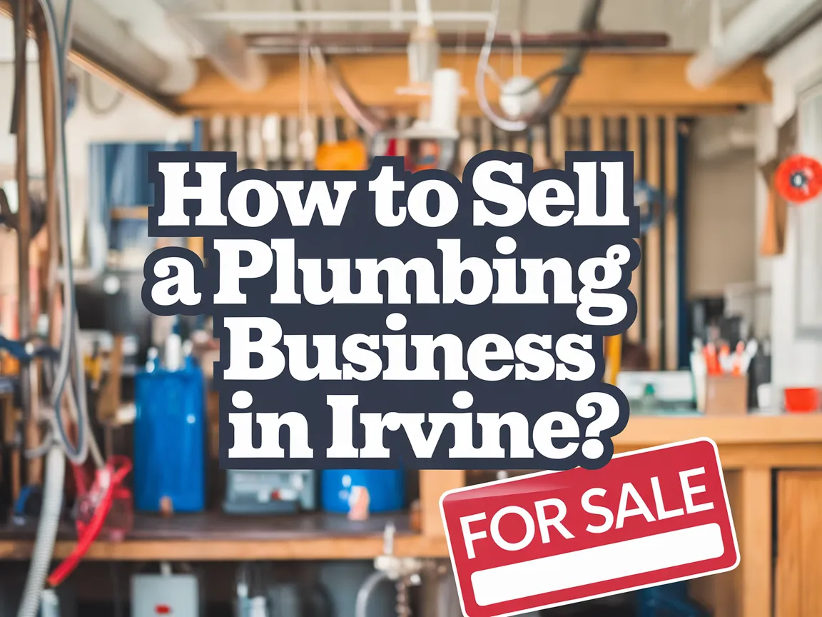 A plumbing workshop with tools and a sign saying 'For Sale', related to selling a plumbing business in Irvine.