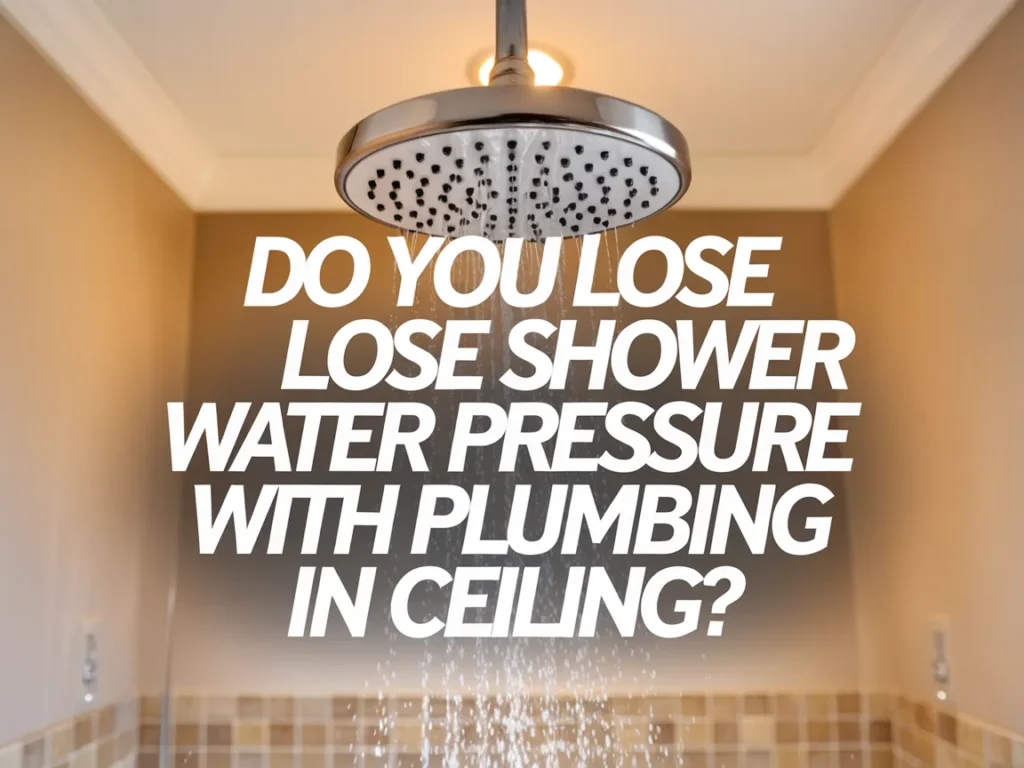 Shower head image illustrating the impact of ceiling plumbing on water pressure.