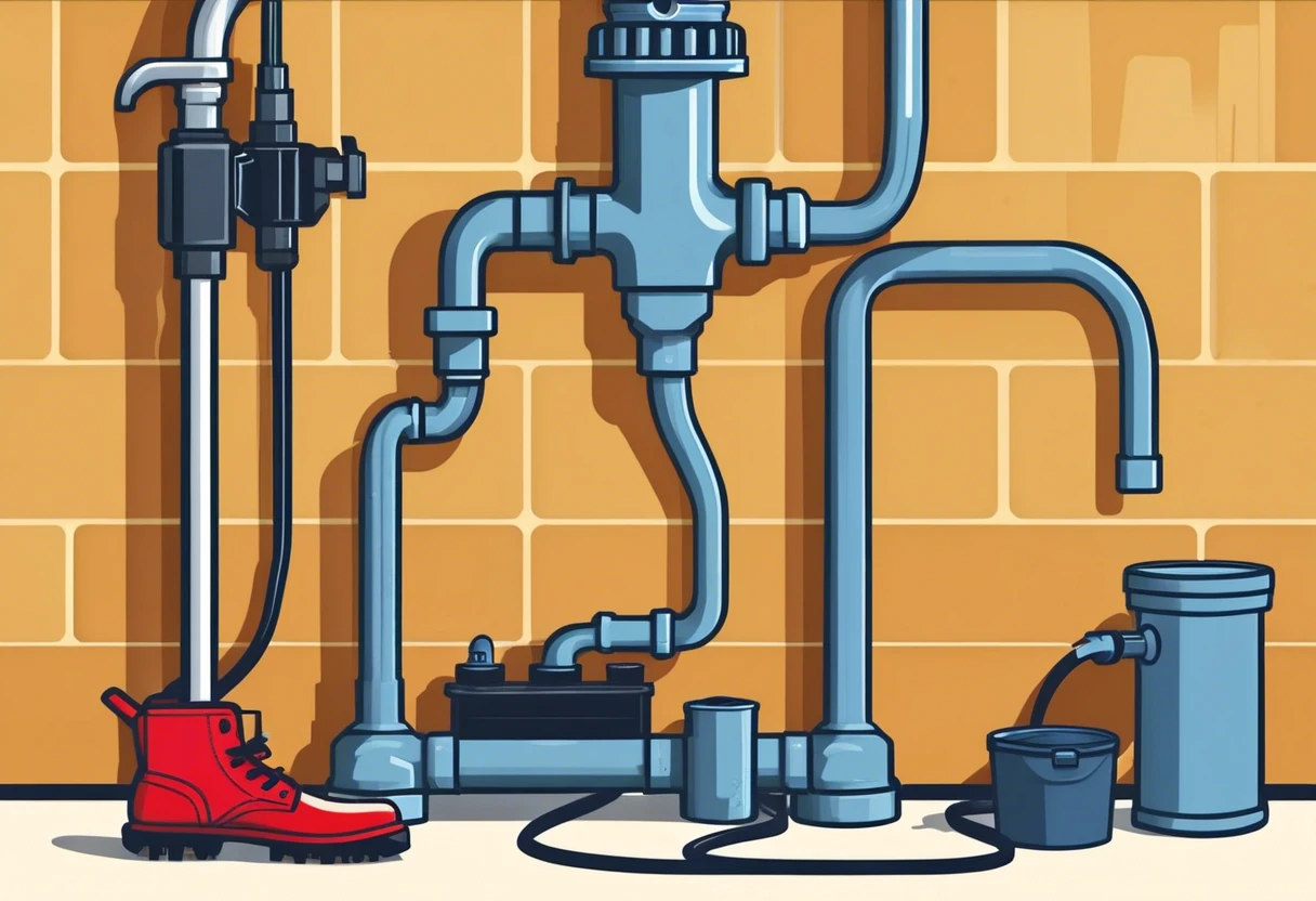 Plumbing setup with a sump pump, showcasing pipes and equipment needed for installation