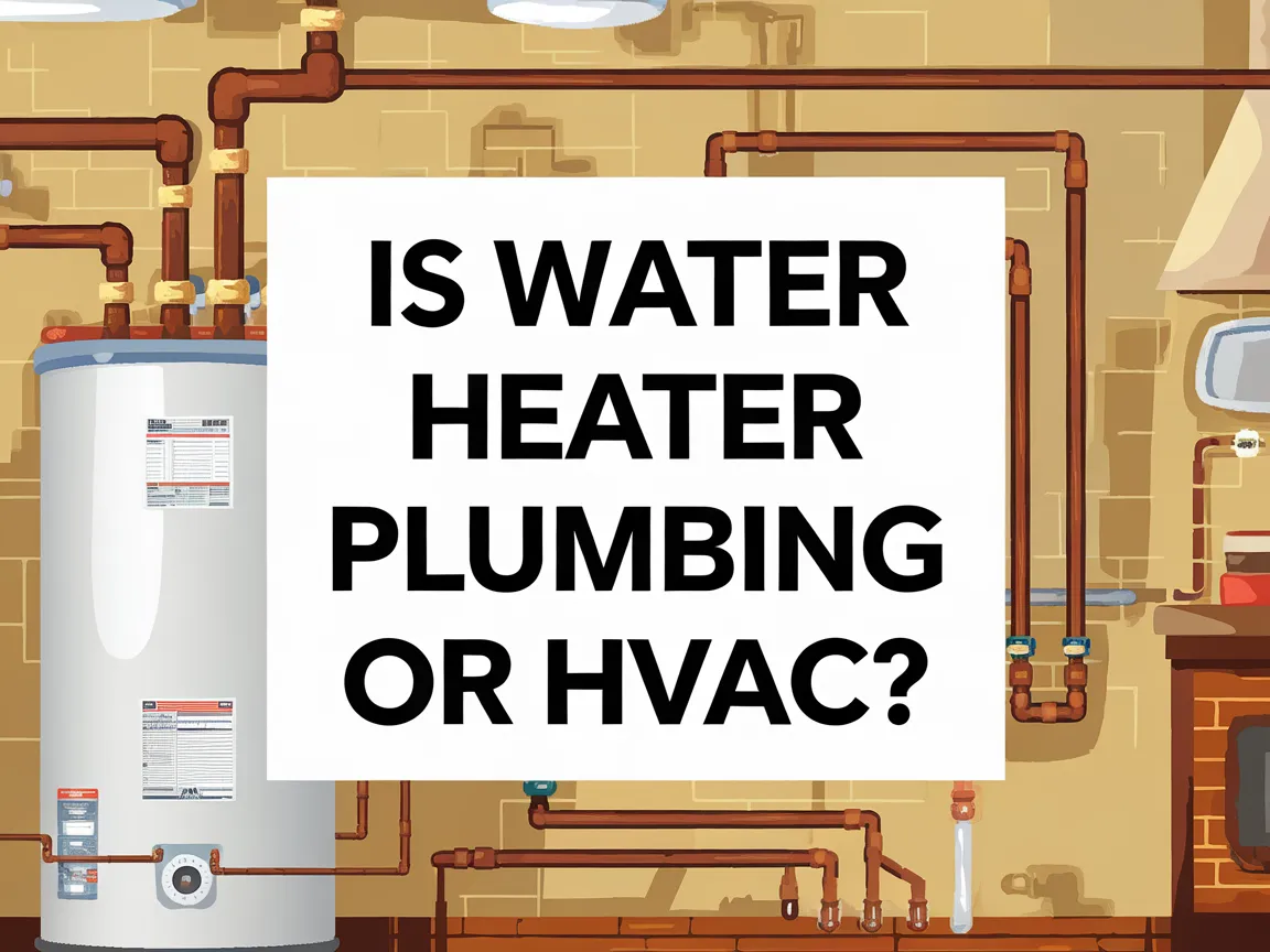 Illustration showing water heater plumbing and associated pipes for HVAC systems