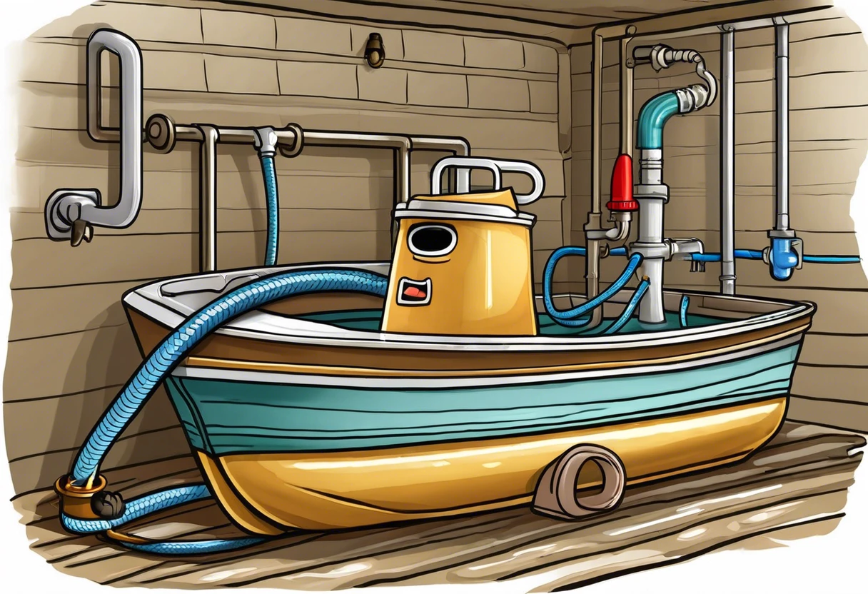 Illustration of a boat with plumbing and water hoses for proper sizing